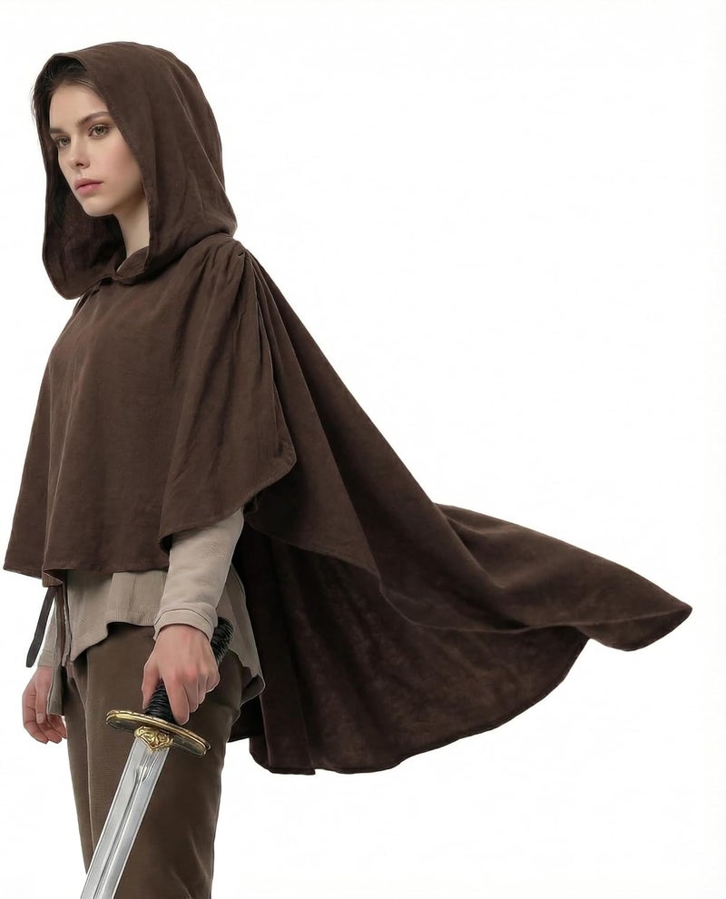 UQJE Medieval Cowl Hooded Cloak Post Apocalyptic Shawl Shaman Cowl Renaissance Cape Robe Costume - Image 1